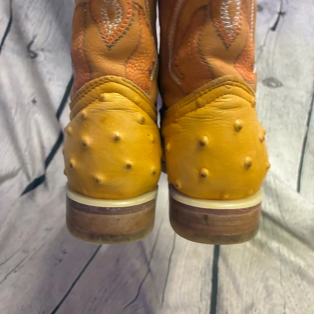 montenegro kids western ostrich print boots made in mexico yellow gold sz 6-6.5?